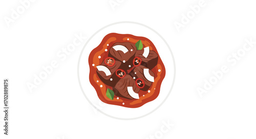 Delicious beef rendang illustration with intricate details, showcasing a vibrant cultural delicacy and artistic culinary food representation of