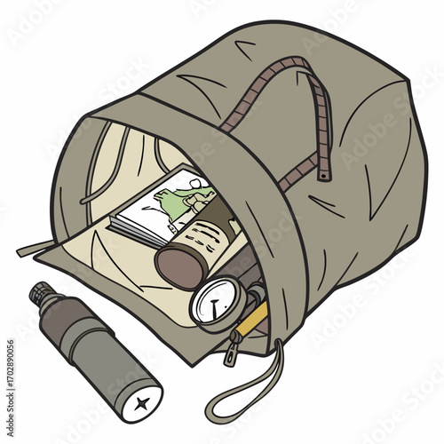 Beige Canvas Travel Pouch with Essential Items