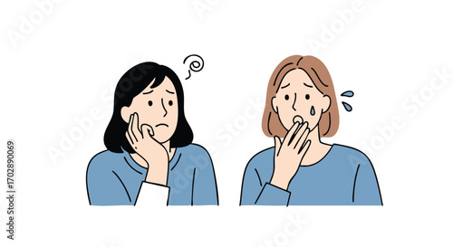 Worried women showing concern and anxiety with confused expressions and sweat drops illustrating stress