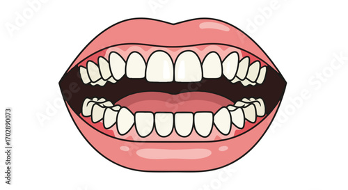 Anatomical illustration showcasing the human mouth structure with teeth, gums, and oral cavity representation used for dental or educational purposes