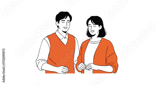 Smiling couple sharing a joyful moment, representing connection, partnership, and happiness in a simple, modern style.