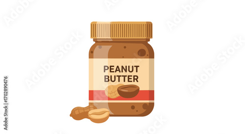 Stylized Peanut Butter Jar Illustration with Fresh Peanuts Emphasizing Food Simplicity and Natural Ingredients