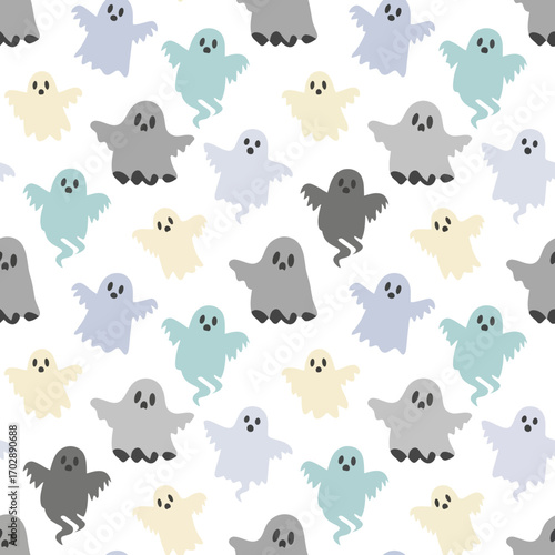 Cute cartoon ghosts seamless pattern for Halloween background 1.