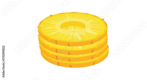 Stylized vector illustration of stacked pineapple rings against a clean white backdrop, tropical fruit and vibrant color palette creating a visually