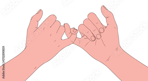 Conceptual illustration of two pinky fingers interlocking, symbolizing a promise, commitment, agreement, and an unbreakable bond of friendship