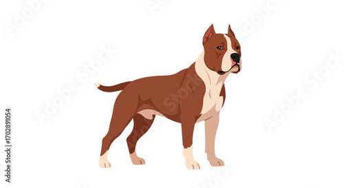 Majestic canine representation: A digitally rendered pitbull dog with a brown and white coat stands alert and strong, embodying canine power