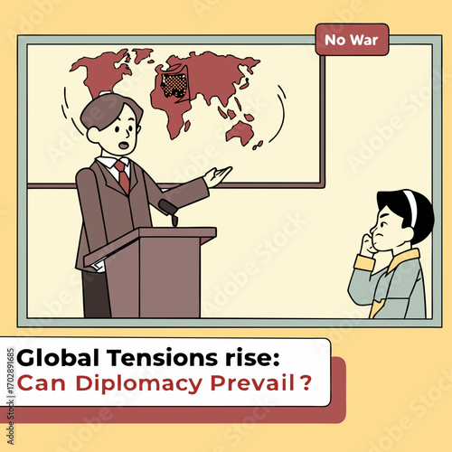 Global Tensions Rise: Diplomacy and World Affairs Cartoon Illustration