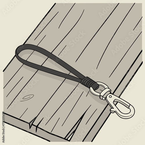 Gray Dog Leash with Silver Clip on Wooden Surface