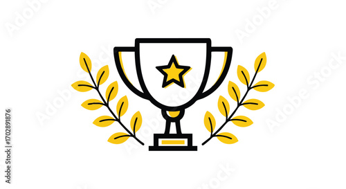 Achievement Trophy Icon with Laurel Wreath Award and Success Symbol