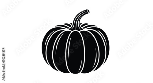 Monochrome autumn harvest: a stylized pumpkin illustration in black and white minimalist design for creative projects such as printing
