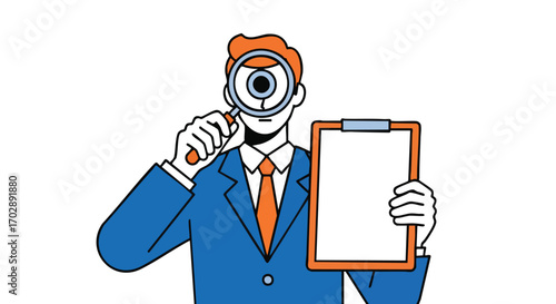Detailed Review A Man Inspects Documents with Magnifying Glass