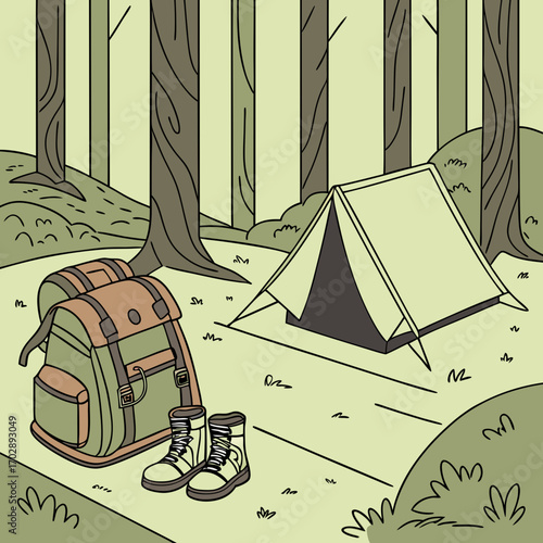 Olive Green Camping Scene in a Forest