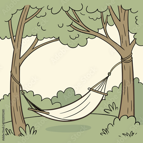 Relaxing Hammock Between Two Trees in a Green Landscape
