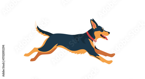 Vibrant illustration of a running dog against a clean white background, capturing its energy and vitality in motion