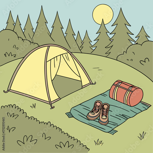 Sunny Day Camping Scene Illustration
