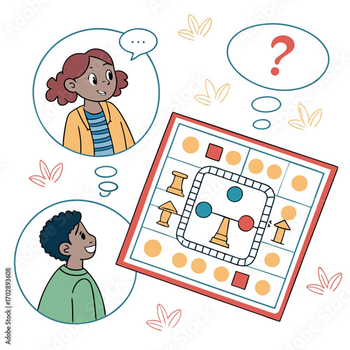 Two Children Strategizing a Board Game