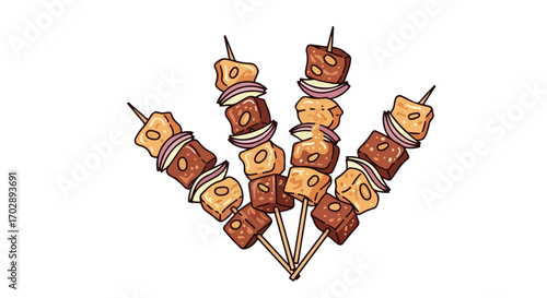 Colorful Skewered Dessert Treats Featuring Assorted Candies and Confectionery on Wooden Sticks for Sweet Snacking Adventure