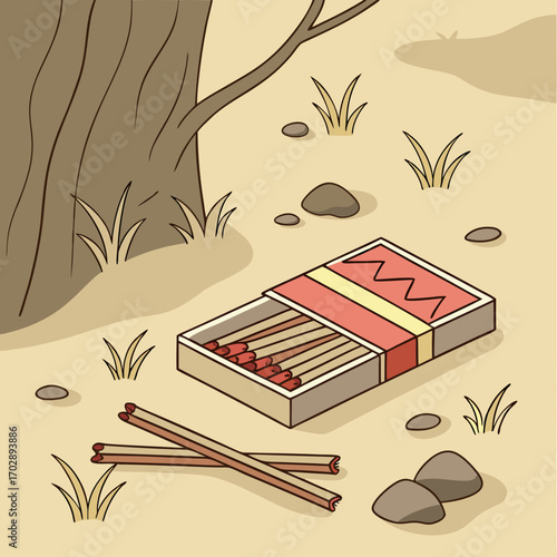 Used Matches Near a Tree in a Desert