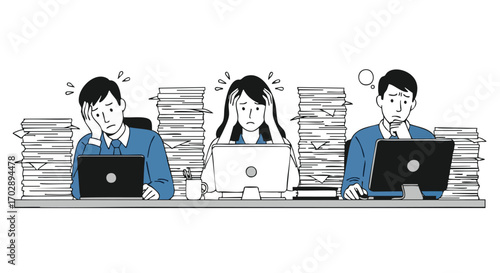 Overwhelmed Professionals Stress and Paperwork in the Workplace