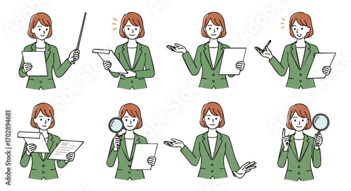 Businesswoman in Various Actions A Versatile Illustration Set for Professional Themes