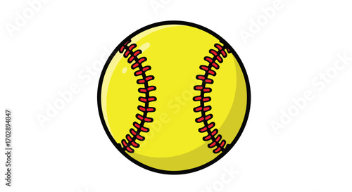 Close-up of a Bright Yellow Softball with Red Stitching Highlighting its Texture and Design for Sports Enthusiasts and Athletic Activities