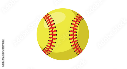 Illustration of a bright yellow baseball with red stitching isolated on white background suitable for sports design and educational materials