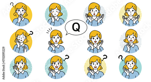 Diverse Woman Expressing Questions and Answers with Various Emotions