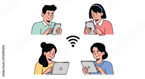 Digital Connection People Connecting Online with Wireless Technology