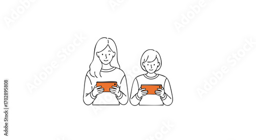 Captivating Digital Connection Mother and Child Embracing Mobile Gaming Together