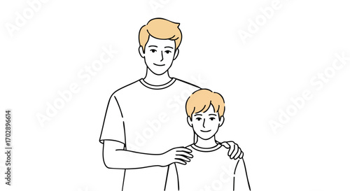 Proud father embraces son with warmth and love, capturing family bond and support in a simple illustration.