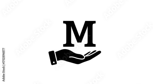 Hand holding letter M icon with a clean and modern design symbolizing support and investment opportunities