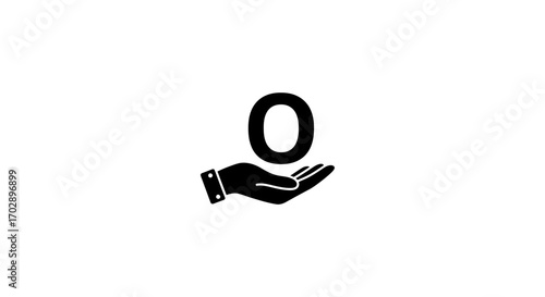 Modern vector icon of an open hand offering the number zero, symbolizing a fresh start or null value