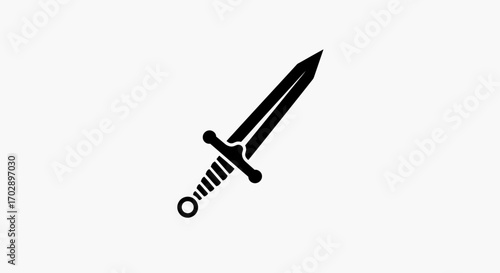Simple medieval sword silhouette. Classic black and white vector graphic icon for fantasy or history themes