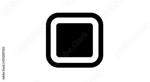 Minimalist black square with rounded corners inside a bold frame, a modern geometric design element