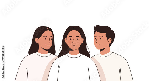 Diverse group of three friends smiling together, representing connection and modern friendship
