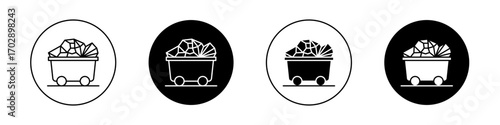 Trolley with coal icons vector graphics collection on white background