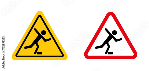 Tripping hazard warning signs vector graphics collection on white background