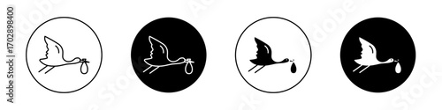 Stork with baby icons vector graphics collection on white background