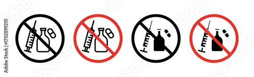 No drugs or alcohol sign vector graphics collection on white background