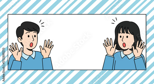 Surprised children react with shock and wonder to unexpected news in vibrant cartoon style