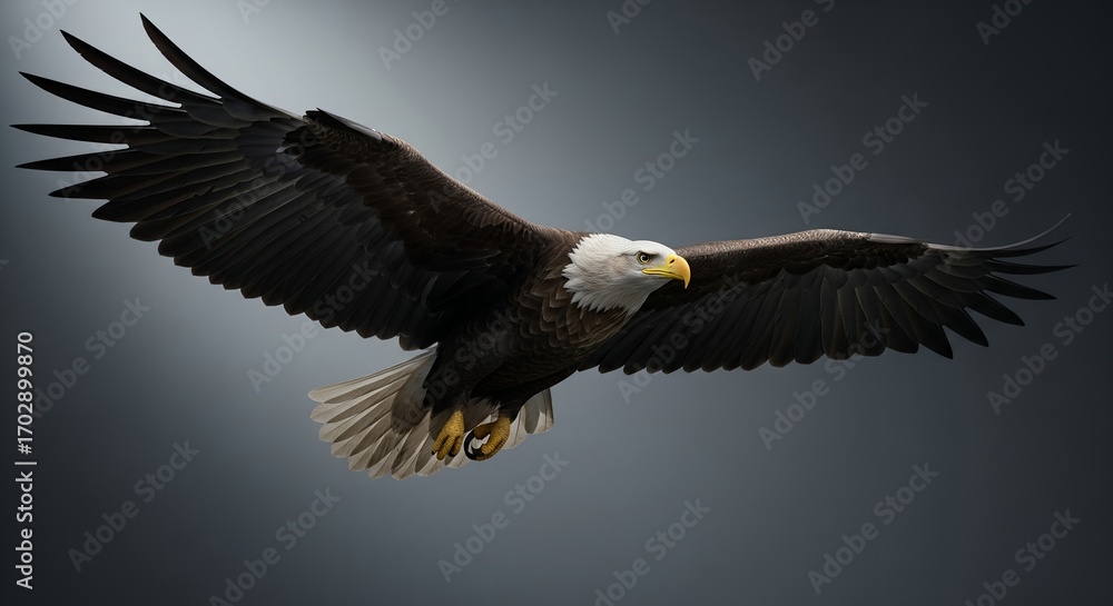 Fototapeta premium Majestic Bald Eagle in Flight, Powerful Wings, Wildlife Photography, Bird of Prey