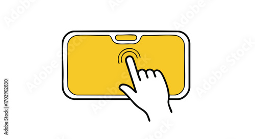 Engaging touch interaction on a bright yellow digital screen with a cursor hand icon