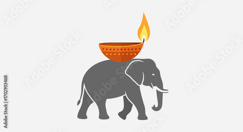 A stylized illustration of an elephant carrying a lit Diya, a traditional Indian oil lamp.