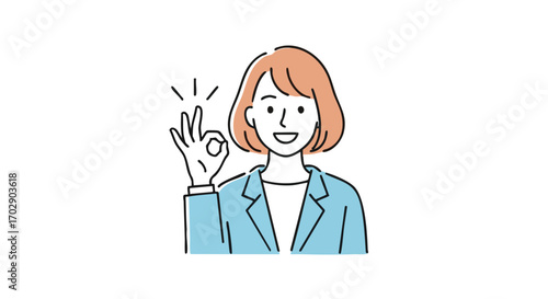 Cheerful Businesswoman Gives OK Sign with a Positive Attitude