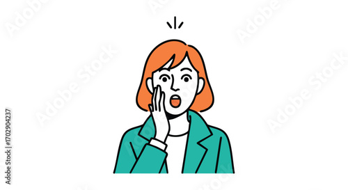 Woman's surprised reaction conveying shock and sudden realization, perfect for news and announcements