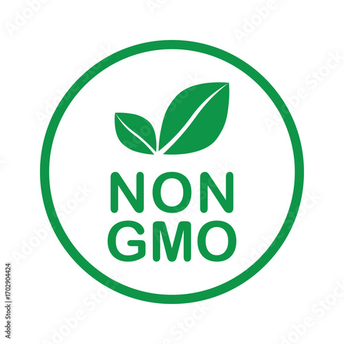 Non GMO label. GMO free icon. Healthy organic food concept. No GMO design element for tags, product packag, food symbol, emblems, stickers. Vegan, bio. Vector illustration. Organic, bio, eco symbol.