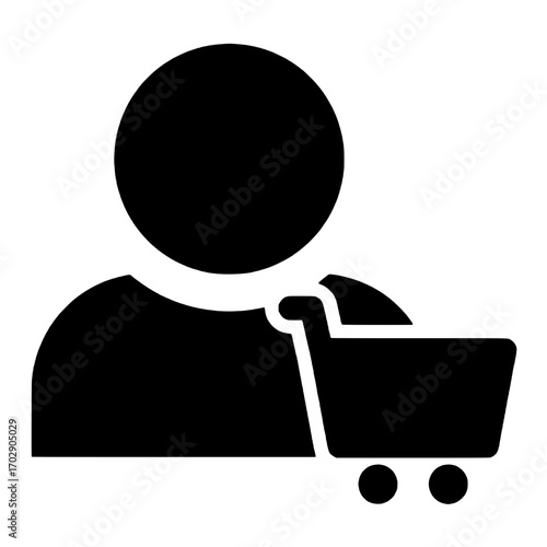 Vector illustration of customer or buyer icon with shopping cart in flat design