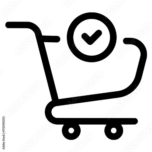 Vector illustration of confirmed shopping cart icon with tick mark for order success