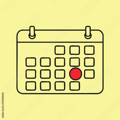 Simple hand-drawn calendar icon with a red circle marking a specific date on a pale yellow background