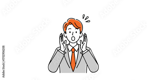 Shocked businessman exclaiming with surprise, hands cupped around mouth in a dynamic pose